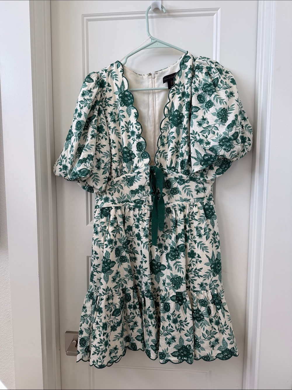 House of Harlow 1960 Cream Mini Dress with Green Floral Print
